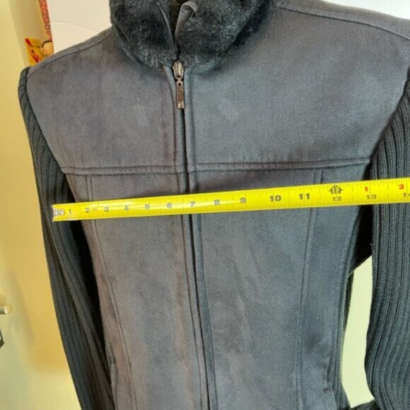 Lady Hathaway Zip Front Jacket Faux Suede Fur Sweater Sleeves Pockets Cozy Top M - Picture 16 of 16